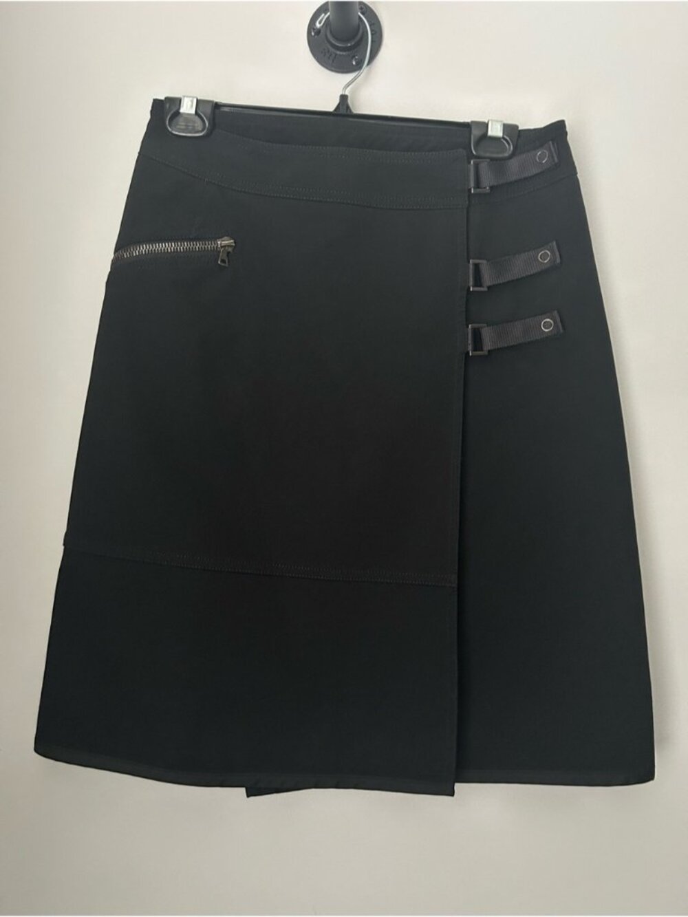 Prada Black A-Line Skirt with Buckle Straps